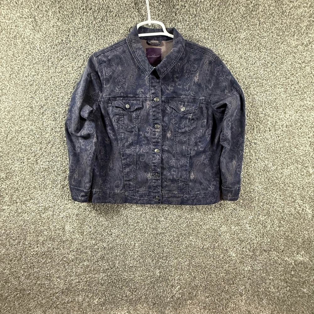 Gloria Vanderbilt Womens Paisley Denim Jacket Button Front Size L Regular